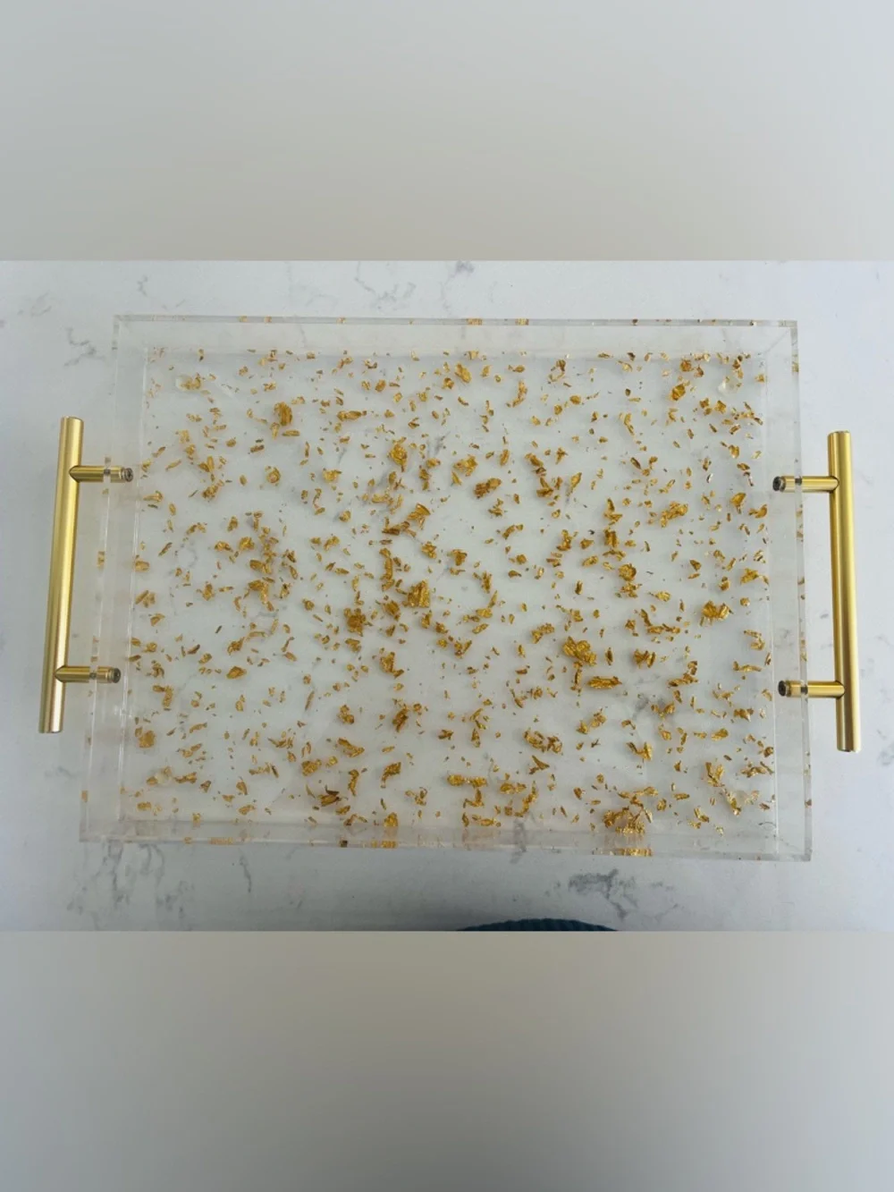Packed Party Gold Flake Acrylic Vanity/Serving Tray with Gold Handles